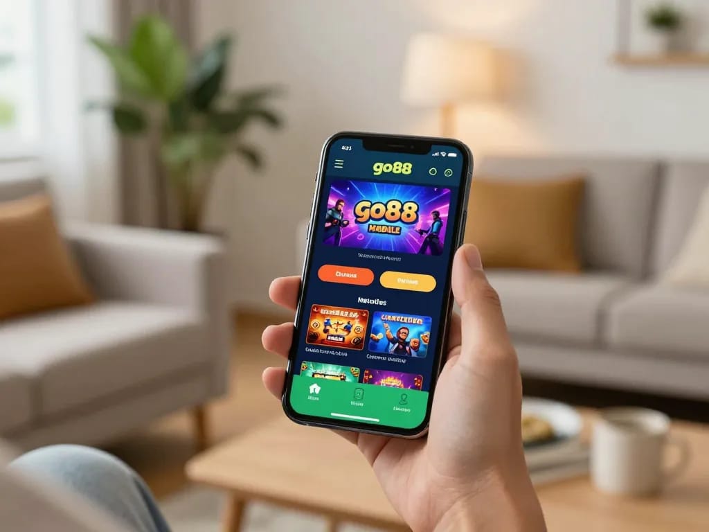 Player enjoying go88 mobile app for exciting casino gaming experience at home.
