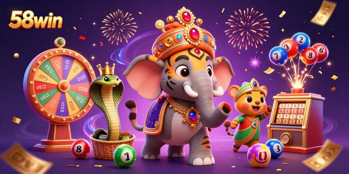 Experience thrilling gameplay with 58win's vibrant lottery elements in a magical casino atmosphere.