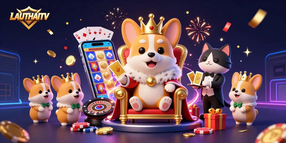 Experience the thrilling LAUTHAITV action with vibrant 3D casino characters amidst spinning reels and poker chips.