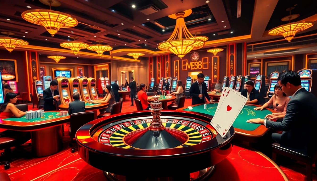 Engage in thrilling gameplay with ME88, experiencing vibrant casino visuals and interactive slot machines.