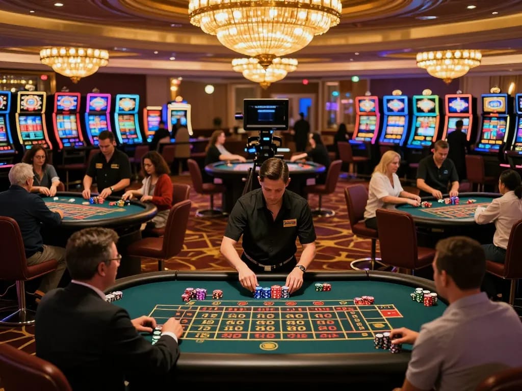 Experience the excitement at https://www.mnm88.com/ with players engaged in roulette action in a luxurious casino setting.