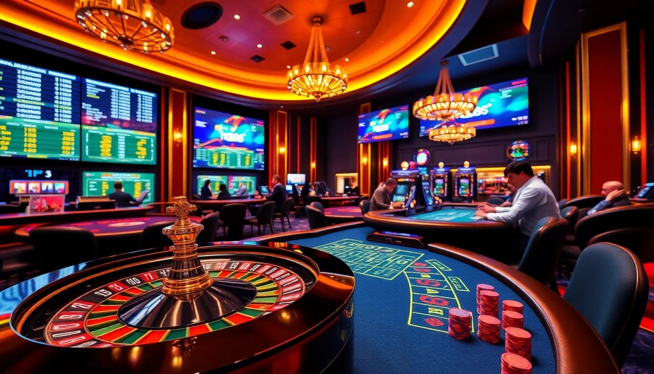 Players enjoying an exciting casino atmosphere with hz88 themed chips and a roulette wheel.