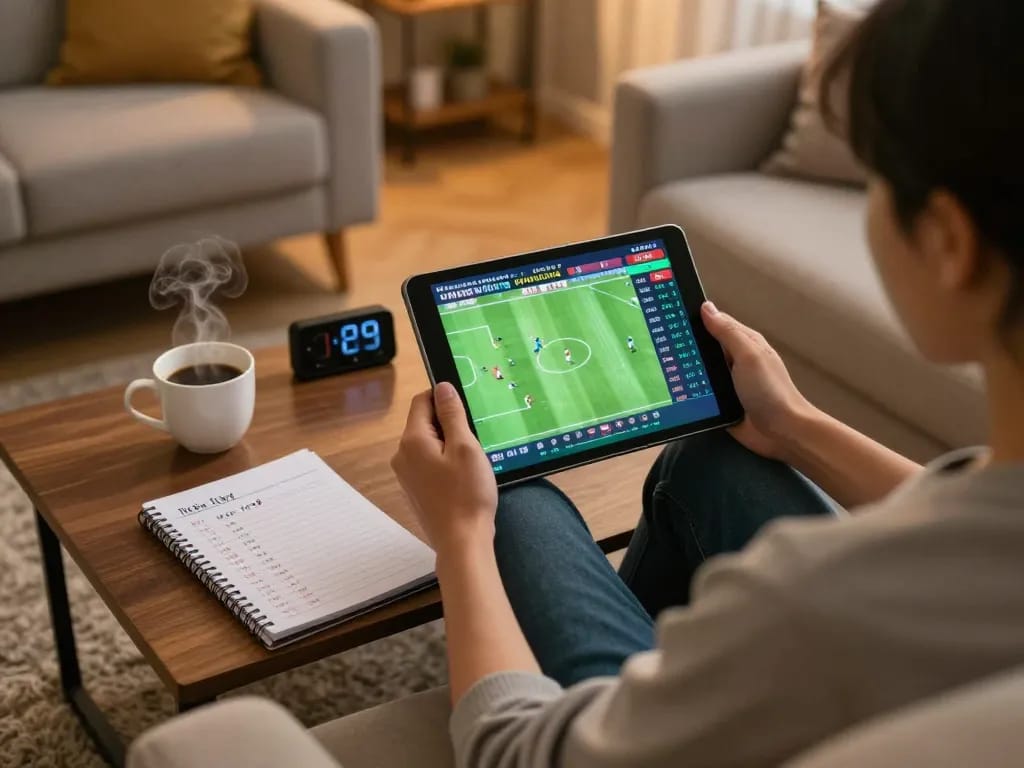 Engaging in soi kèo phạt góc from a cozy home, demonstrating strategic online betting