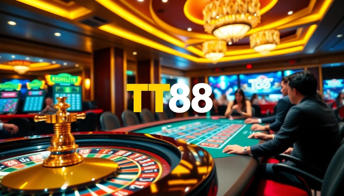 Experience the thrilling atmosphere of TT88 with vibrant casino games and exciting gambling visuals.