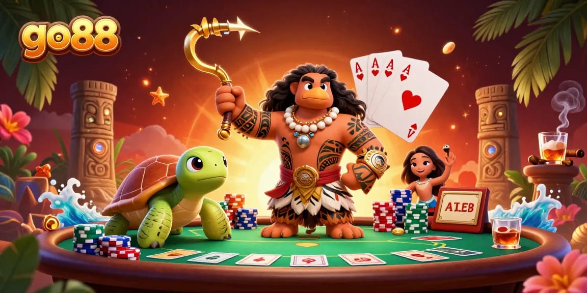 Experience the thrill of go88's gaming action with dynamic poker elements and vibrant characters.