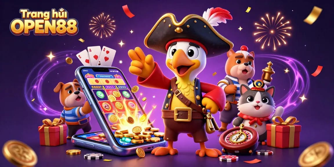 Experience the thrill of gambling with Trang chủ OPEN88 in a vibrant and dynamic 3D casino scene.