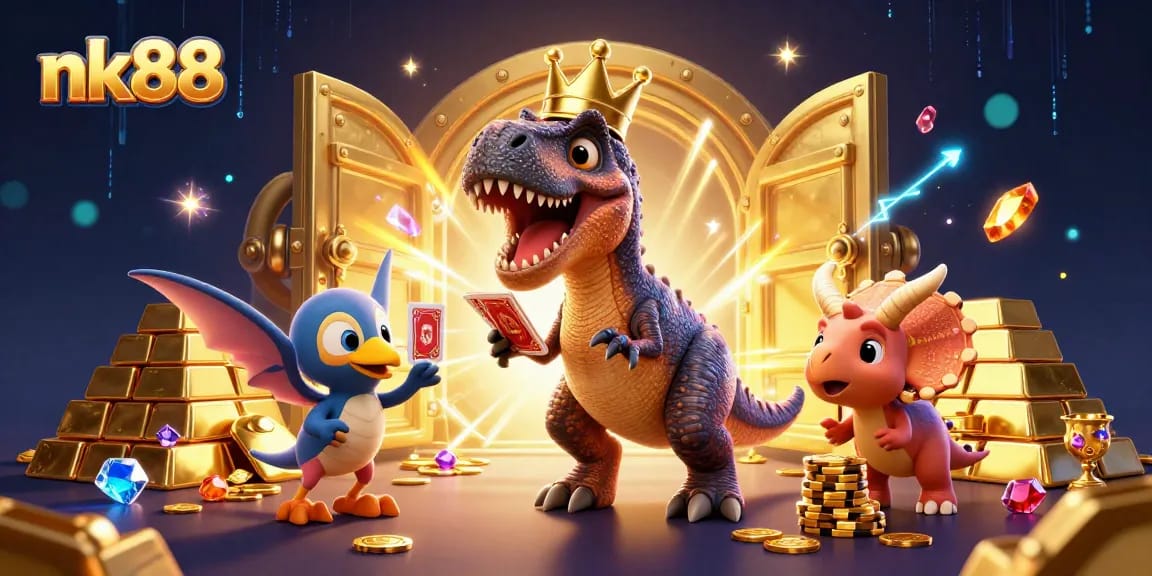 Navigating winning strategies at nk88 with exciting card-shuffling dinosaurs and treasures.