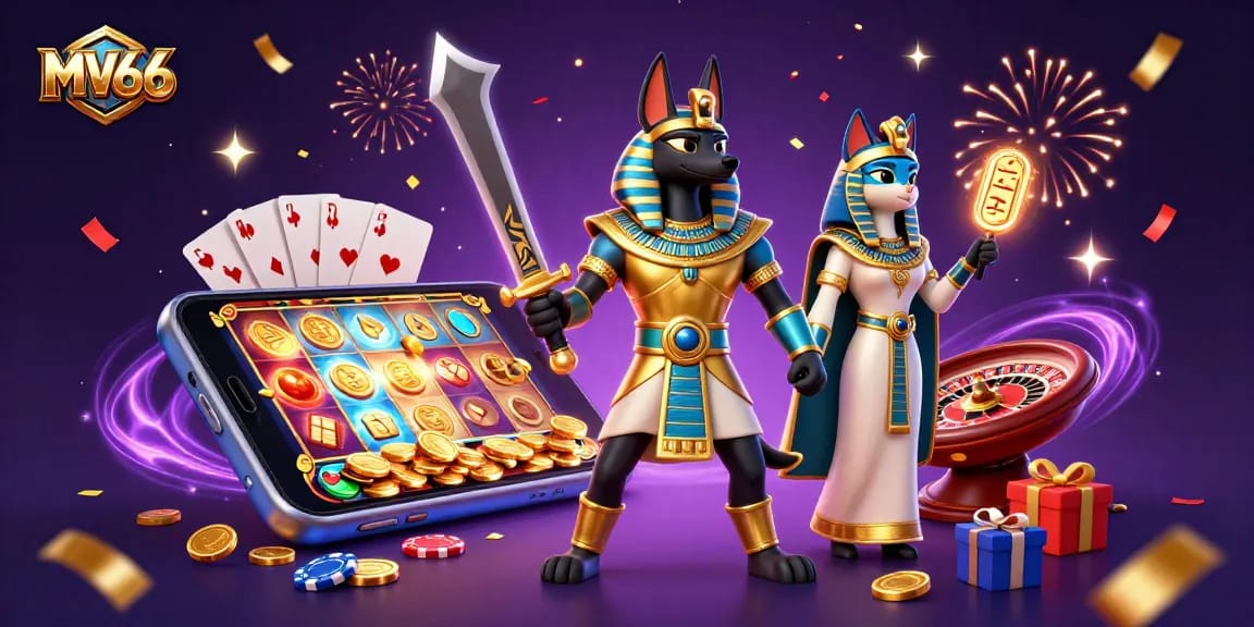 Experience the thrills of MV66 with Anubis and Bastet amidst exciting gaming elements.