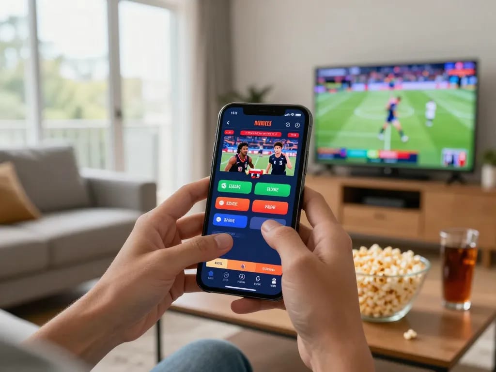 Engaging sports bettors interactively placing bets on a 98win mobile app during a live game.