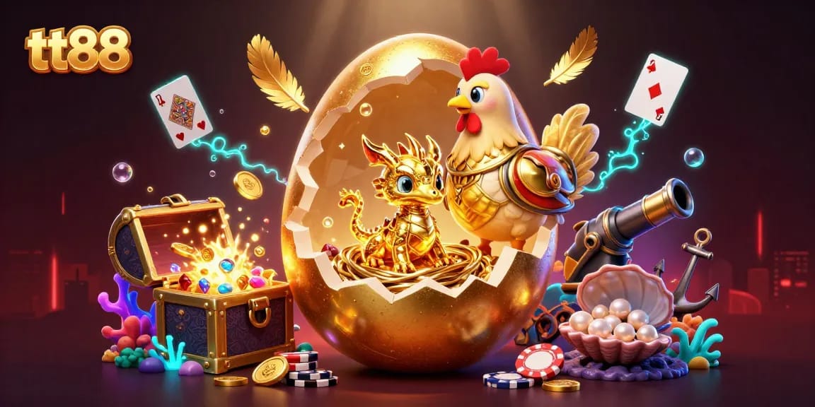 Engage in thrilling play at tt88, witnessing a golden dragon emerge in a vibrant casino scene.