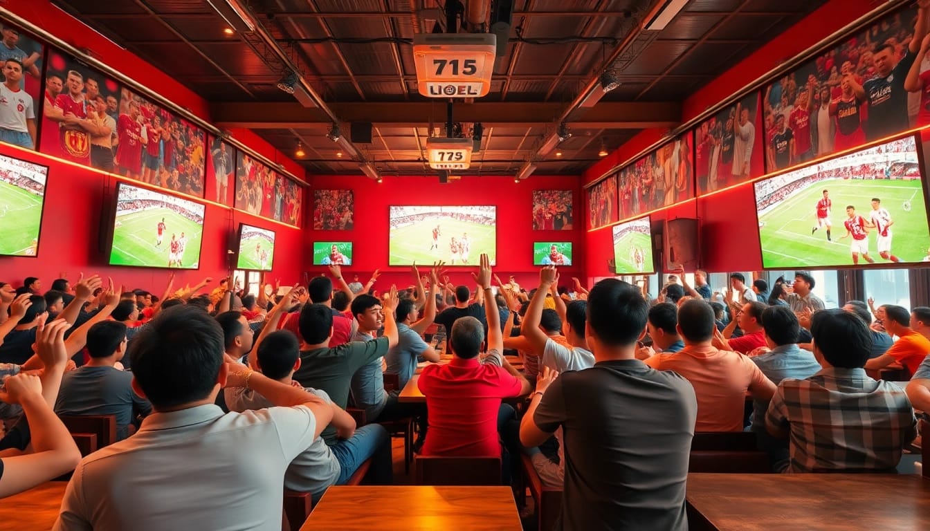 Excited fans at Luong Son sports venue enjoying live football, showcasing community spirit.
