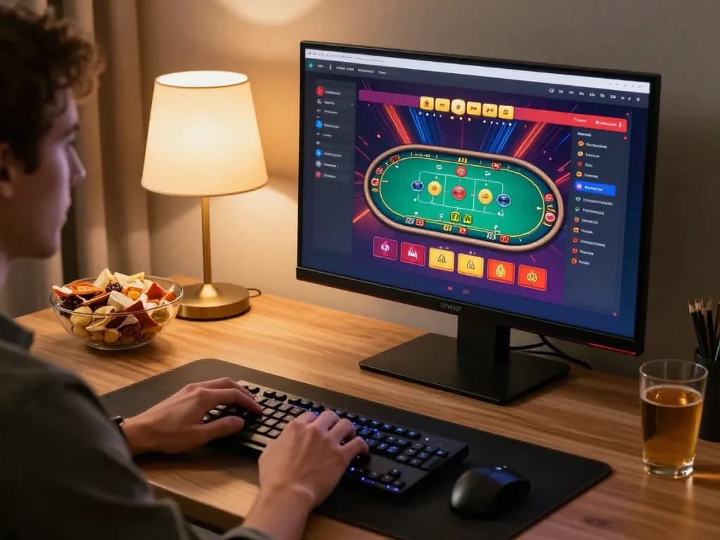 Engaging in online gaming on new88blog with live dealer tables displayed on screen