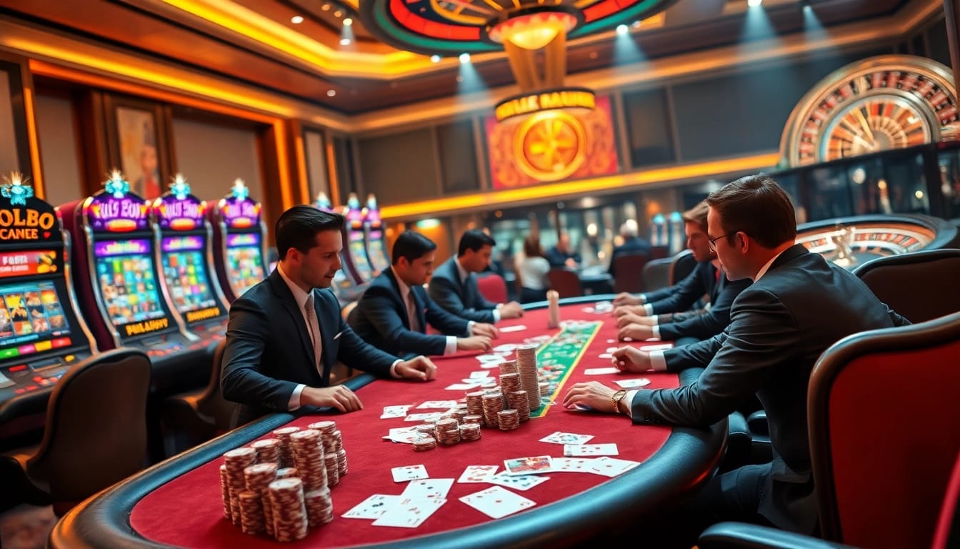 Engaging casino scene showcasing เว็บตรง soibet with vibrant tables, poker chips, and elite gambling atmosphere.