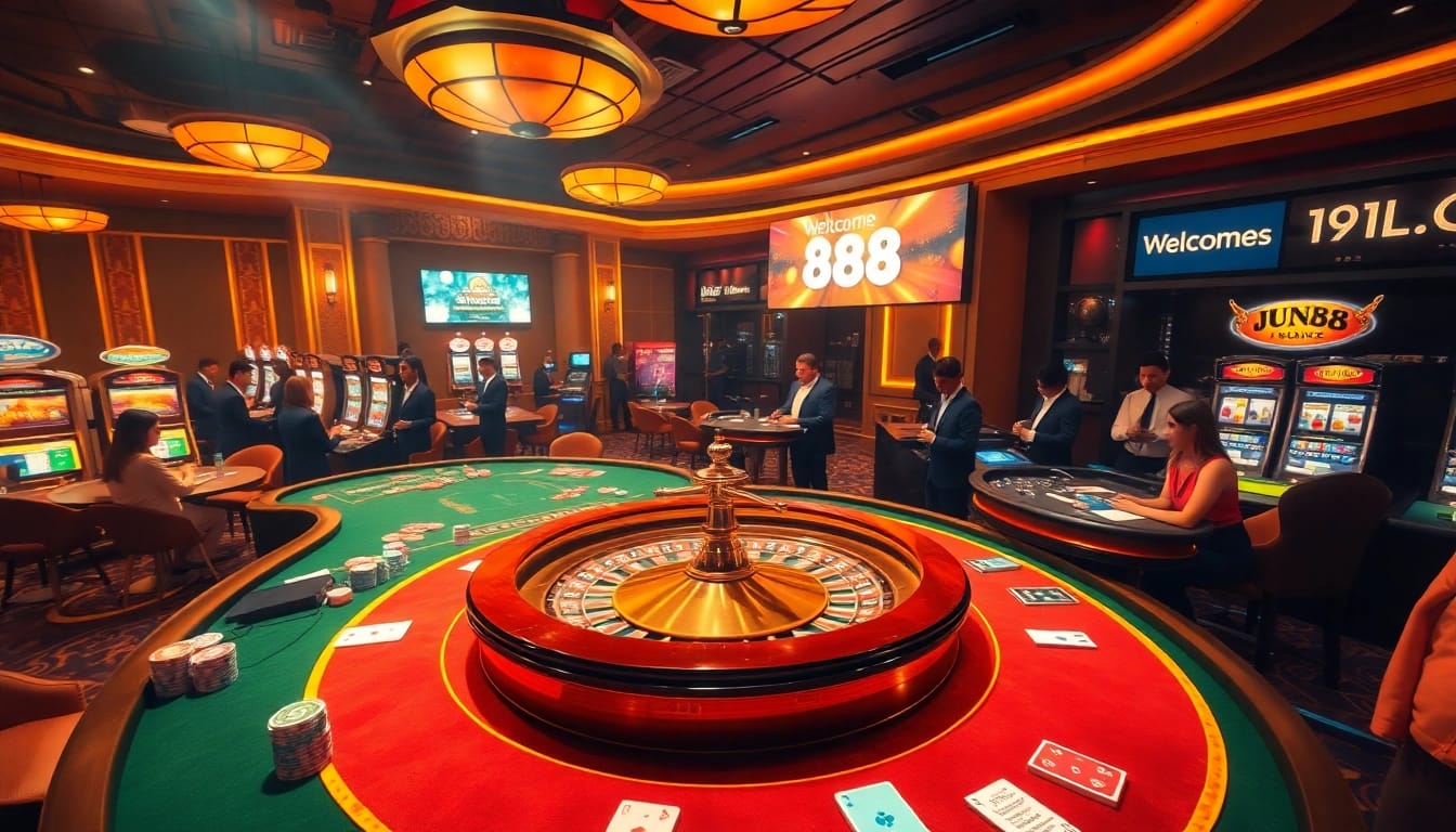 Experience thrilling gameplay at Jun88 with vibrant casino tables and engaging online gambling interfaces.