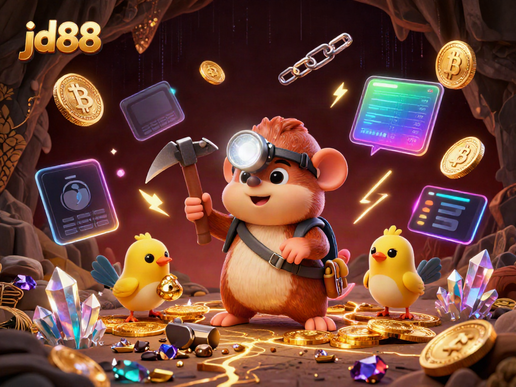 Experience winning energy at jd88 with vibrant cartoon characters in a dynamic casino setting.