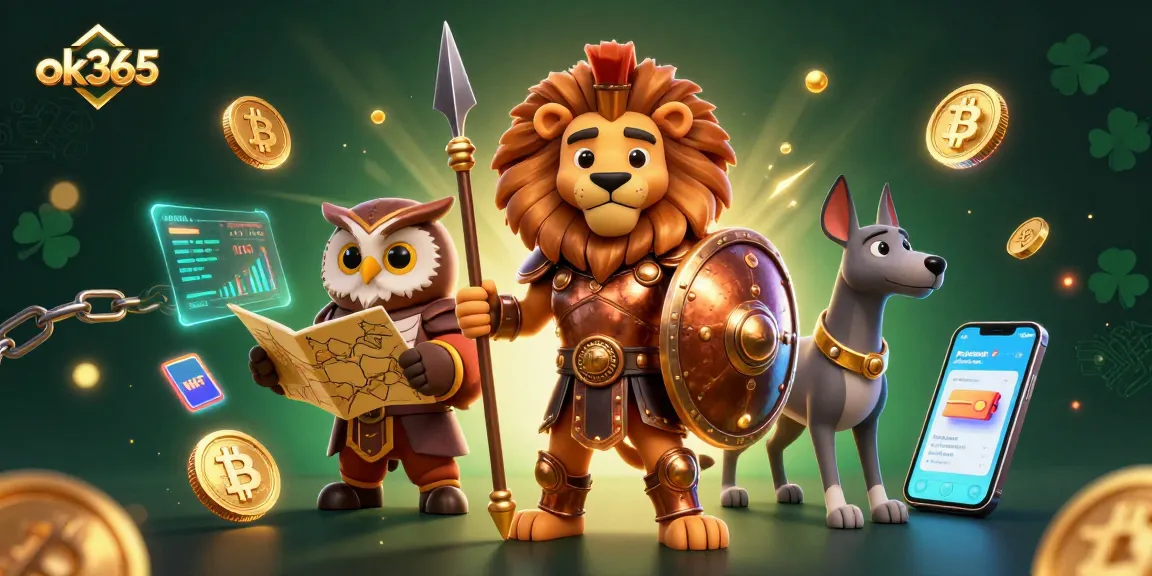 Spin and win at ok365 with a captivating 3D casino scene showcasing dynamic characters and crypto elements.