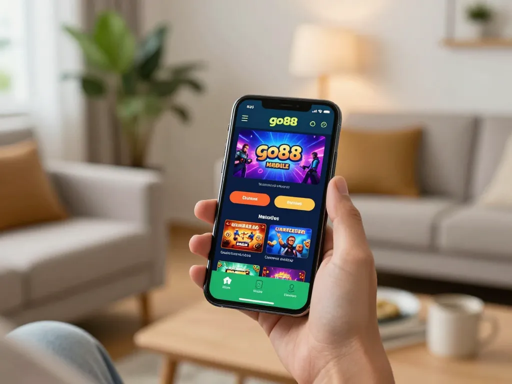Player enjoying go88 mobile app for exciting casino gaming experience at home.