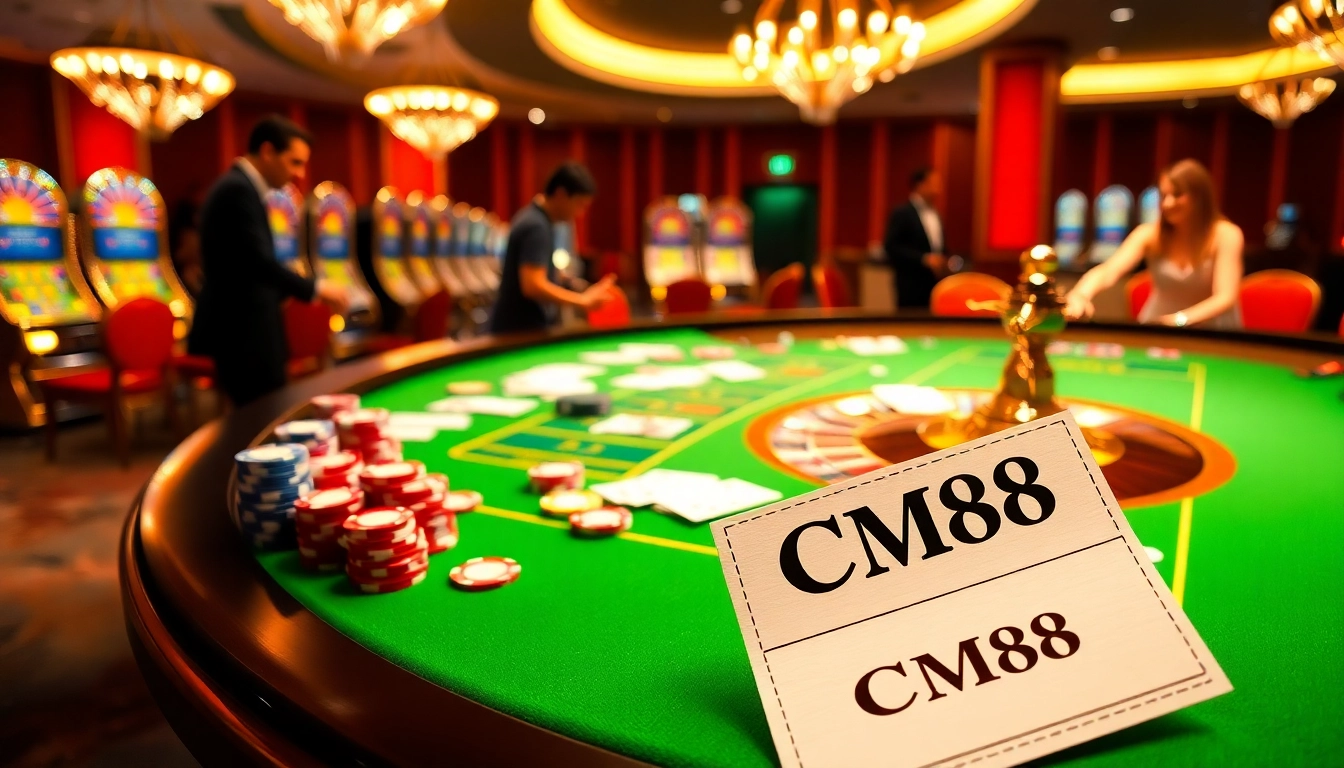 Experience thrilling gameplay at a CM88 casino table with vibrant chips and cards.