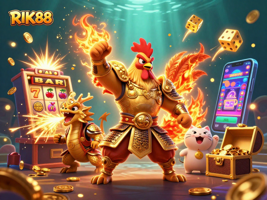 Engage in thrilling moments with RIK88's dynamic bonus games featuring roaring dragons and celebratory jackpots.