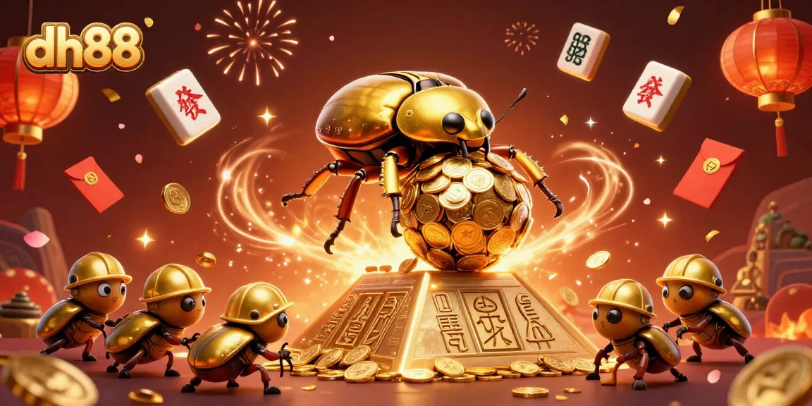 Experience thrilling gameplay with dh88, featuring vibrant illustrations of golden casino actions and festive elements.