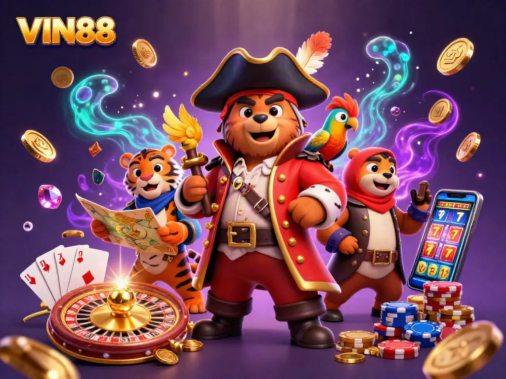 Experience the thrill of winning at VIN88 with colorful games and exciting rewards in a vibrant casino scene.