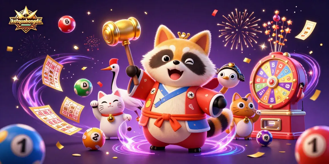 Engage with ketquabongda in this lively depiction of a tanuki and friends celebrating with colorful lottery elements.