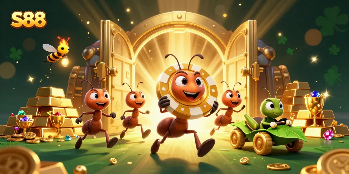 Experience S88 excitement as ants navigate a heist in a vibrant casino-themed adventure.