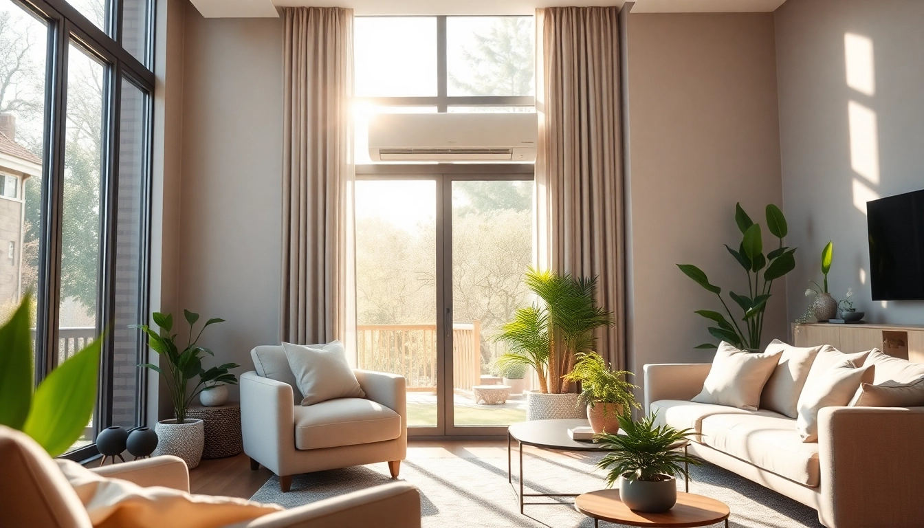 Find the mitsubishi mini split ac elegantly installed in a stylish living room to enhance home comfort.