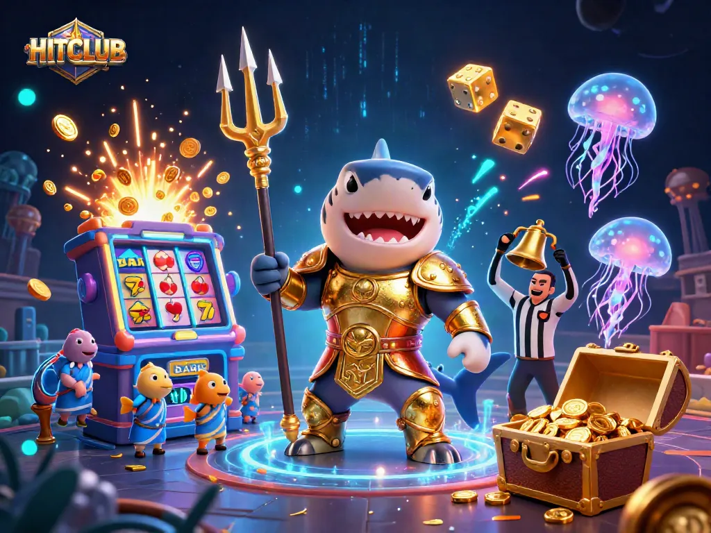 Engage in thrilling casino adventures with HITCLUB's vibrant 3D tiger shark and jackpot experience.