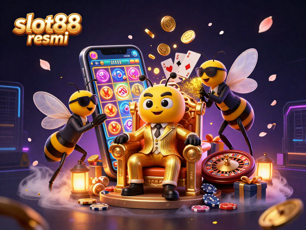 Experience thrilling games with slot88 resmi as vibrant slot reels and characters come alive in a magical casino scene.