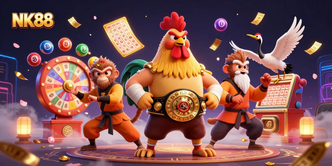 Experience the excitement of NK88 and colorful lottery games with dynamic elements and vibrant characters!