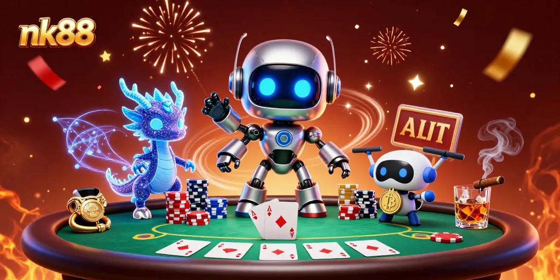 Experience nk88 exciting poker action with a vibrant 3D casino animation scene.