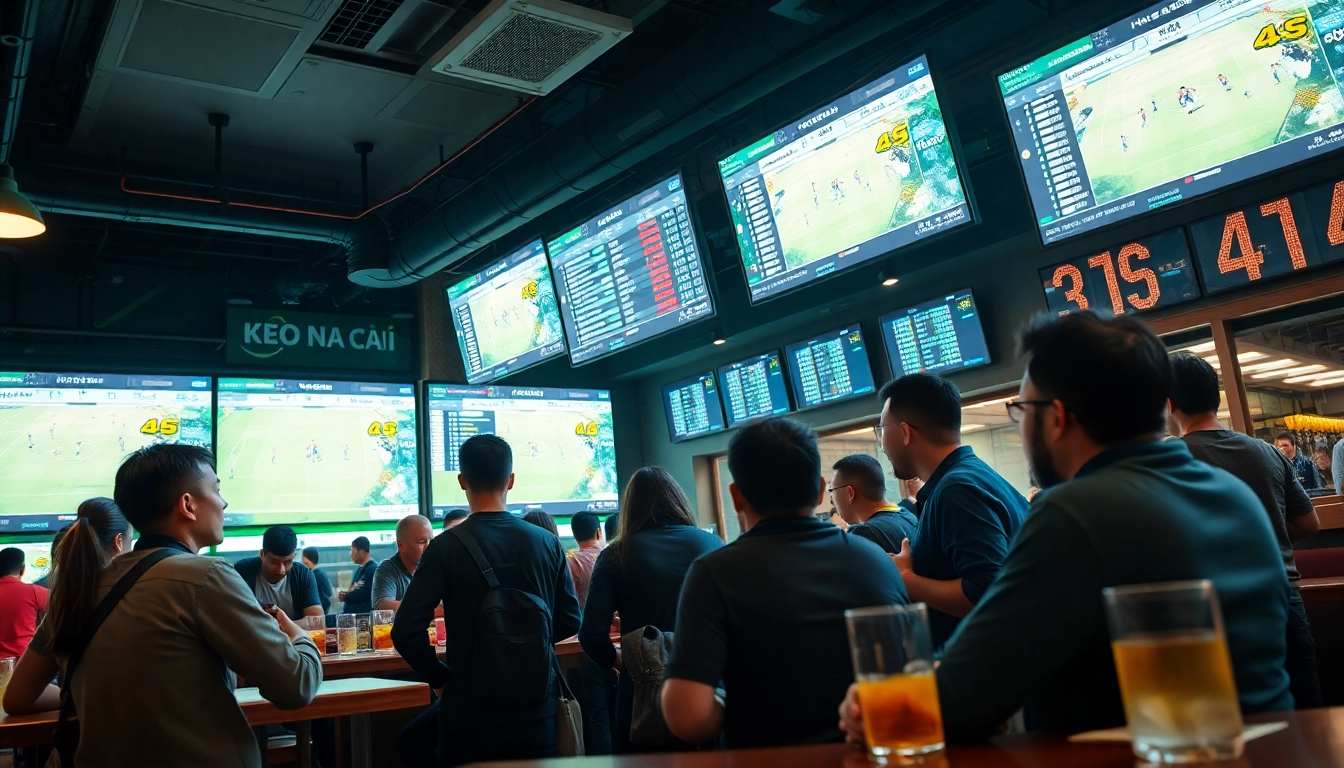 Exciting sports betting scene showcasing keo nha cai in a modern sports bar