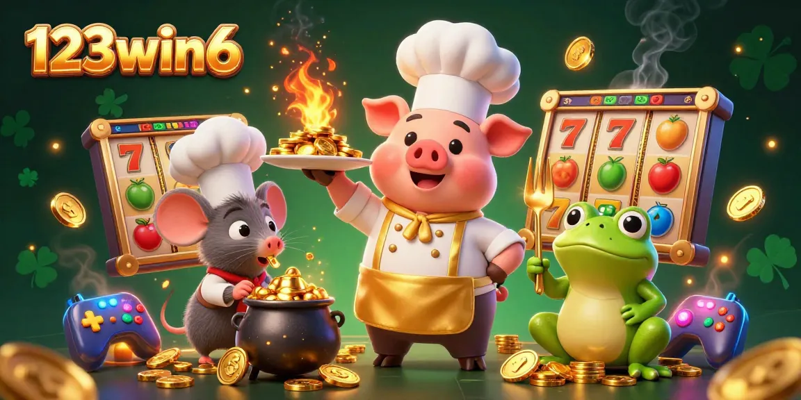 Spin to win with 123win6 in a vibrant casino scene filled with gold coins and slot reels.