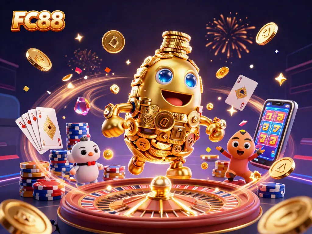 Experience FC88's thrilling casino adventure with vibrant characters and dynamic game elements.