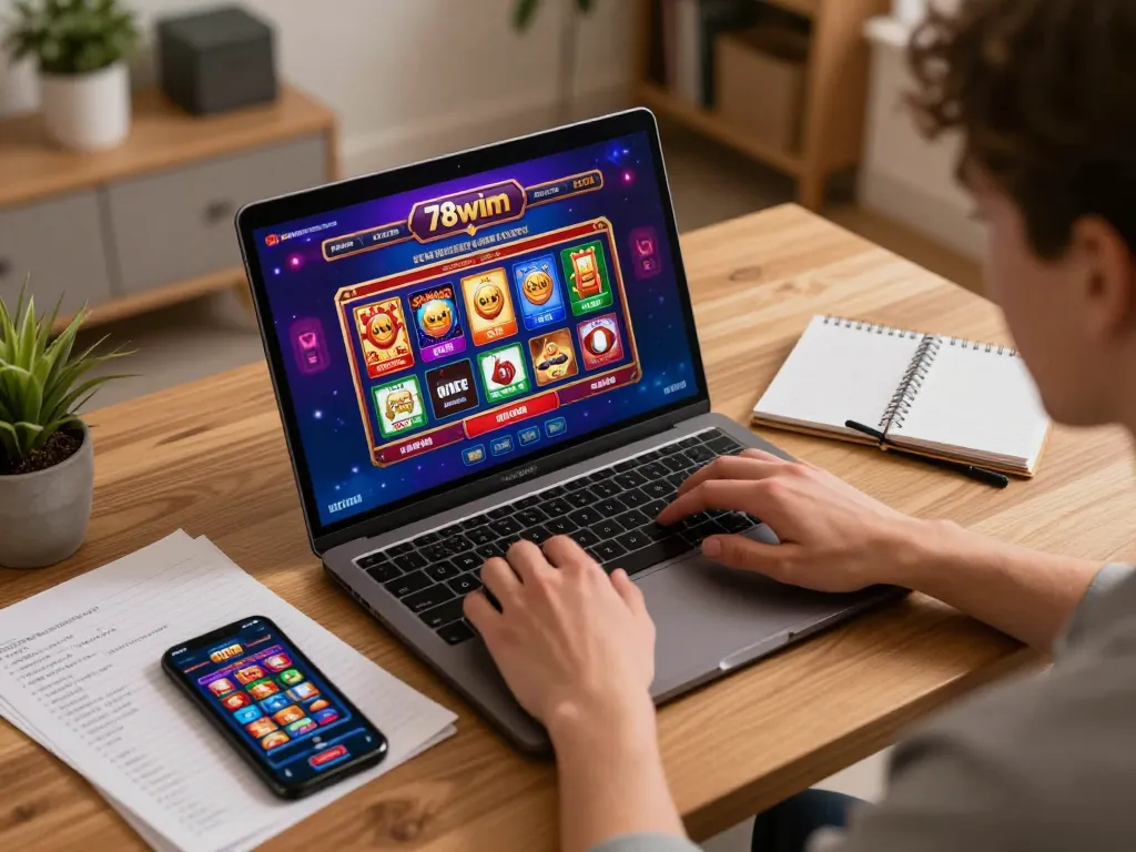 Experience the thrill of 78wim while engaging in an online casino game from home.