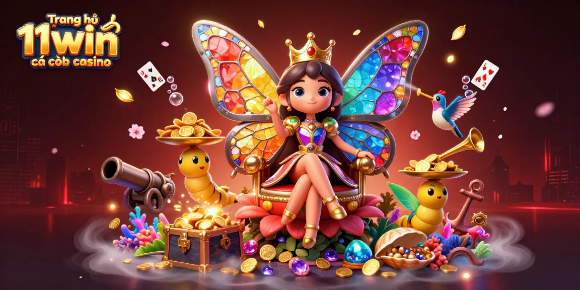 Engage with Trang chủ 11win cá cược casino through a vibrant 3D illustration showcasing gaming energy.