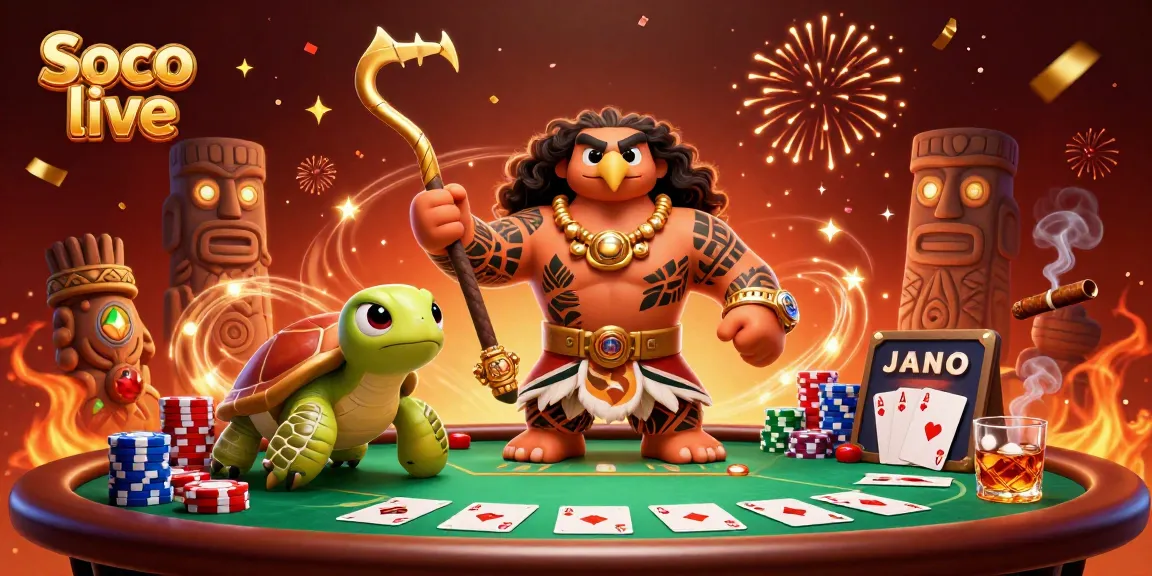 Bet on Soco live as a demigod hawk and turtle play poker amidst a vibrant casino.