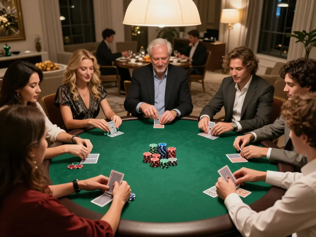 gk 88 players engaged in strategic poker game at a home gathering, showcasing vibrant chips and cards.