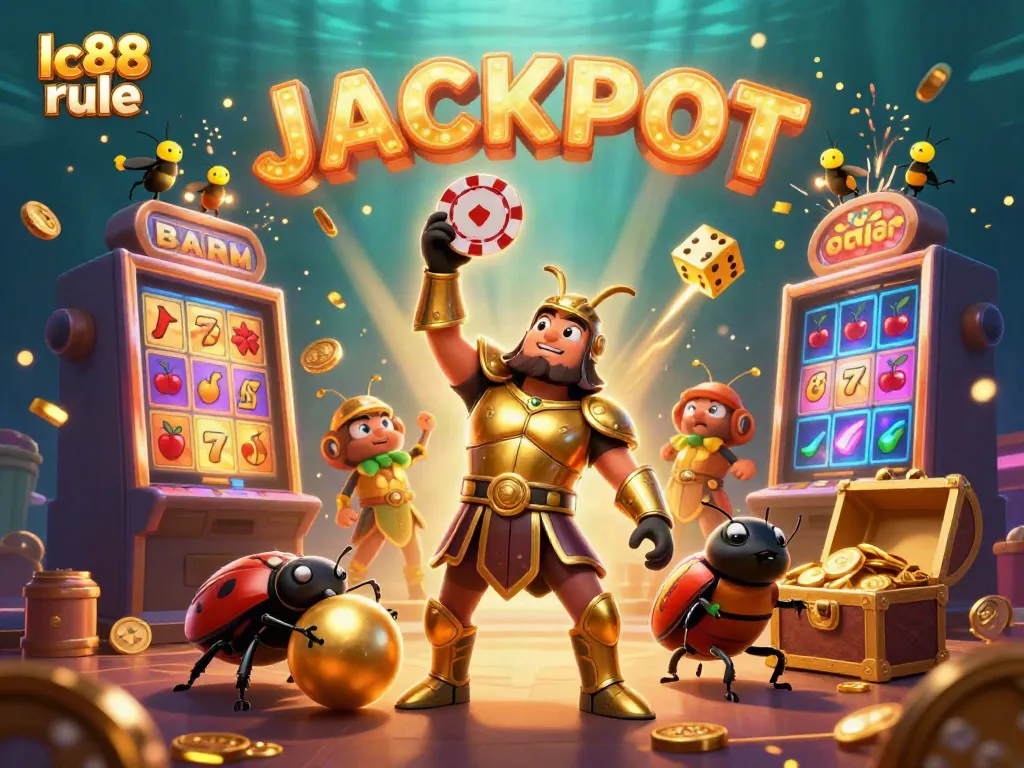 Experience the excitement of lc88 rule with a vibrant casino scene celebrating winning moments and jackpot symbols.
