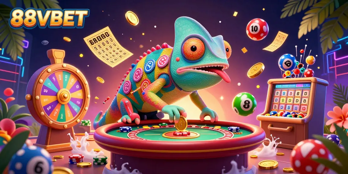 Experience thrilling gameplay at 88VBET with an exciting chameleon casino scene filled with colorful elements.