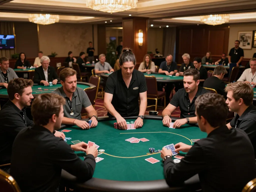 SX88 players engaged in high-stakes poker at a luxurious casino table, showcasing strategic gameplay.