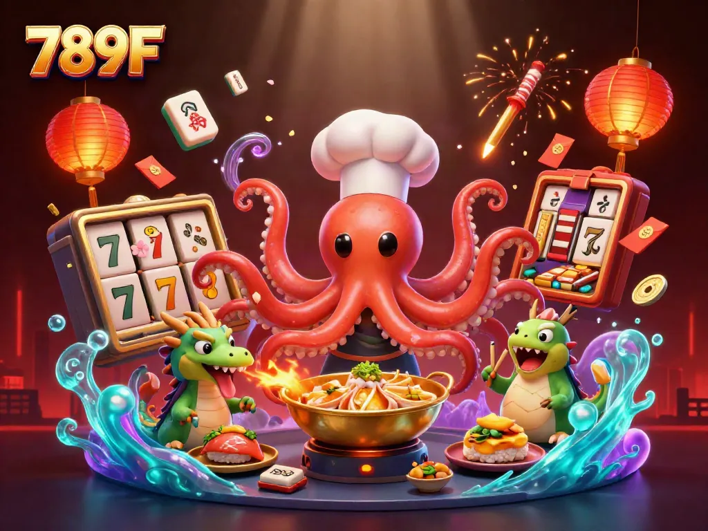 Experience the excitement of 789F with vibrant gaming elements and dynamic characters in this detailed illustration.