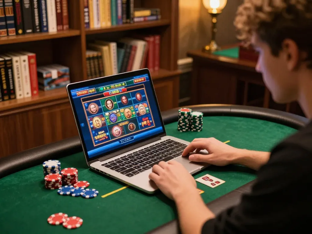 Engage in thrilling online gaming at Trang chủ fly88 with laptop displaying exciting slot games.