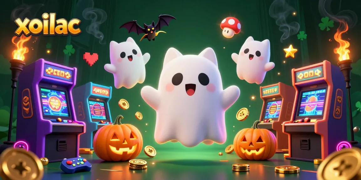 Engage with xoilac while enjoying vibrant casino elements in a haunted mansion themed illustration.
