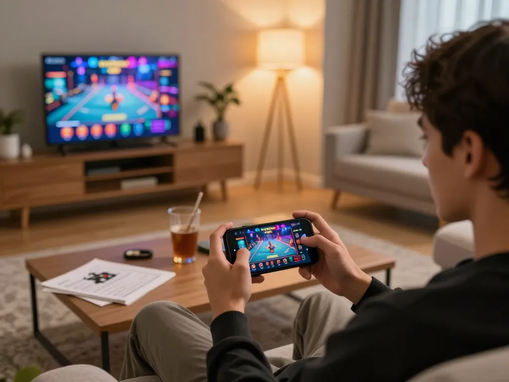 Engaging in PP9Win Sign up on a smartphone in a cozy living room setting, showcasing a dynamic online gaming experience.