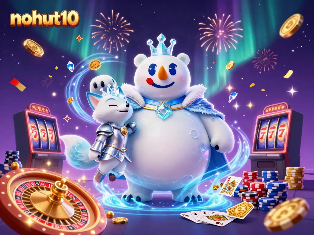 Nohut10 showcases exciting slots with golden coins, vibrant cards, and magical characters.