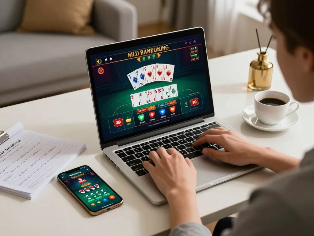 Lu88 player engaging in live blackjack online with laptop and strategy notes in cozy home environment