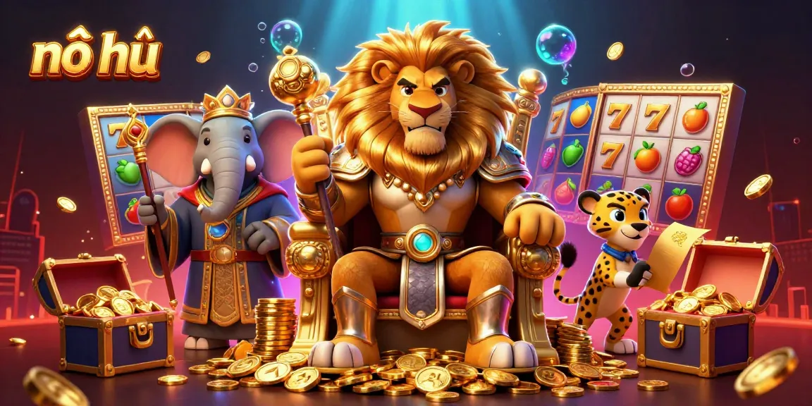 Spin the nổ hũ slots to win big in this vibrant casino illustration showcasing a lively gaming atmosphere.