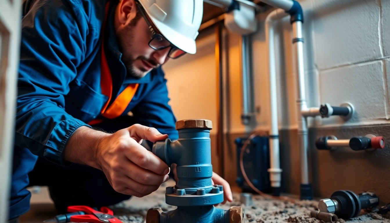 Backwater valve installation in Toronto with a skilled technician demonstrating expertise in a basement.